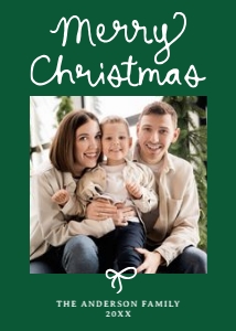 Whimsical Script Bow Green 5 Photo Christmas Card Template design preview