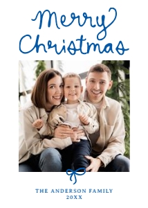 Whimsical Script Blue Bow 5 Photo Christmas Card Template design preview