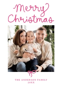 Whimsical Script Pink Bow 5 Photo Christmas Card design preview
