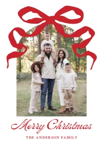 Whimsical Red Bow Photo Year in Review Christmas Card Template design preview
