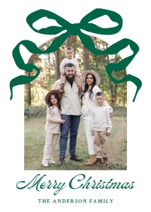 Whimsical Green Bow Photo Year in Review Christmas Card Template design preview