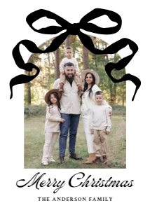 Whimsical Black Bow Photo Year in Review Christmas Card Template design preview