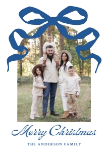 Whimsical Blue Bow Photo Year in Review Christmas Card Template design preview