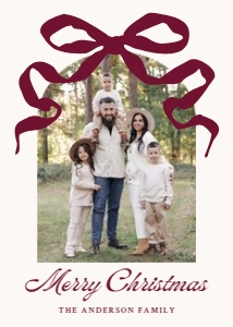 Whimsical Burgundy Bow Arch Photo Year in Review Card Template design preview