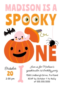 Spooky One Halloween Pink Ghost 1st Birthday Party Invitation design preview