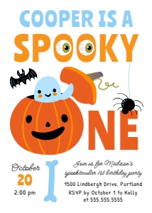 Spooky One Halloween Blue Ghost 1st Birthday Party Invitation design preview