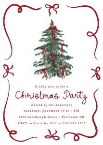 Whimsical Christmas Tree Red Bows Christmas Party Invitation design preview