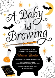 Whimsical A Baby Is Brewing Halloween Baby Shower Invitation design preview