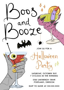 Boos and Booze Spooky Cocktails Halloween Party Invitation design preview