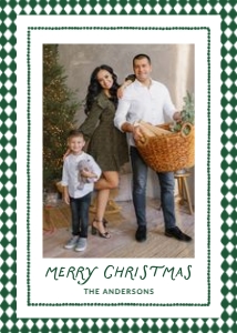 Whimsical Green Diamond Pattern 2 Photo Christmas Card Template design preview