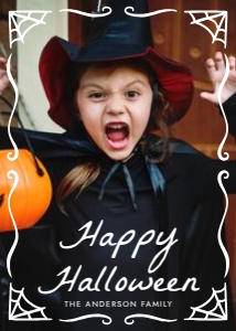 Whimsical Spiderweb Frame Halloween Photo Card Template design preview