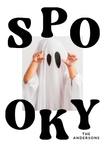 Retro Black and White Spooky Halloween Photo Card Template design preview