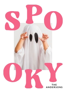 Retro Pink Spooky Halloween Photo Card Template design preview