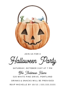 Cute Watercolor Jack-O-Lantern Halloween Party Invitation design preview