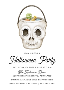 Cute Sugar Skull Treat Bucket Halloween Party Invitation Template design preview
