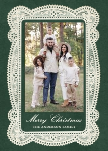 Elegant Vintage Lace Green Christmas Photo Card Template design preview