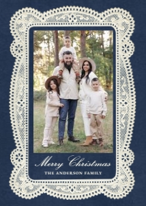 Elegant Vintage Lace Navy Christmas Photo Card Template design preview