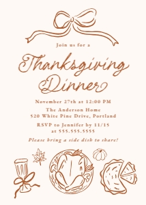 Whimsical Hand-Drawn Bow Thanksgiving Dinner Invitation Template design preview