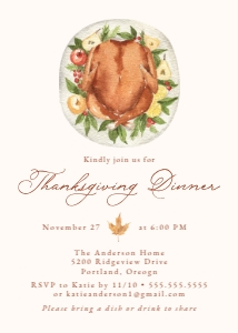 Elegant Watercolor Turkey Thanksgiving Dinner Invitation Template design preview
