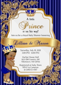 Royal Blue and Gold Little Prince Printable Baby Shower Bundle design preview