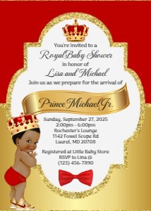 Red and Gold Little Prince Baby shower Invitation design preview