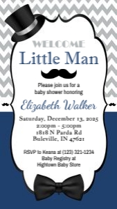 Navy and Gray Little Man Baby Shower Invite design preview