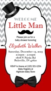Red and Gray Little Man Baby Shower Invite design preview