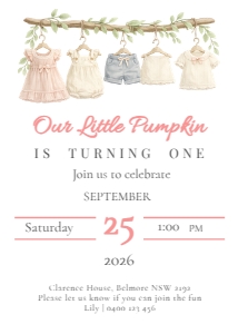 GIRL CLOTHESLINE: BIRTHDAY INV. GIRL CLOTHES