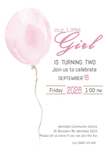 BALLOON  GIRL BIRTHDAY: BIRTHDAY INV. PINK BALLOON