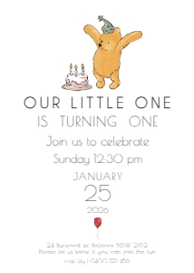BEAR FIRST BIRTHDAY: BIRTHDAY INV.  BEAR FIRST