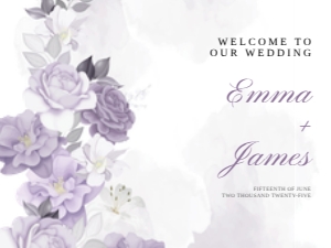 WELCOME BOARD HOR LILA FLOWERS: WEDDING BUNDLE LILAC ROMANCE
