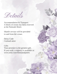 DETAILS CARD LILA FLOWERS: WEDDING BUNDLE LILAC ROMANCE