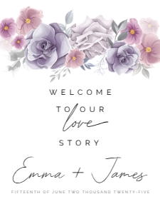 WELCOME BOARD VERT PURPLE ROSES_: WEDDING BUNDLE PURPLE ROSE