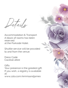DETAILS CARD PURPLE ROSES_: WEDDING BUNDLE PURPLE ROSE