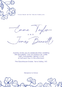 Wedding Invitation Navy Floral Line Art: Wedding Invitation Navy Floral Line Art