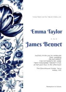 Wedding Invitation Blue Toile Floral: Wedding Invitation Blue Toile Floral