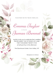 Wedding Invitation Eucalyptus & Rose Wreath: Wedding Invitation Eucalyptus & Rose Wreath