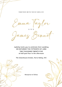 Wedding Invitation Gold Line Art Botanical: Wedding Invitation Gold Line Art Botanical