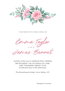 Wedding Invitation Pink Rose Garden: Wedding Invitation Pink Rose Garden