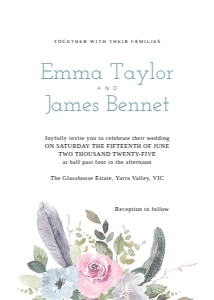 Wedding Invitation Feather & Floral Bouquet: Wedding Invitation Feather & Floral Bouquet