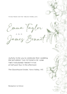 Wedding Invitation Sage Floral Line Art: Wedding Invitation Sage Floral Line Art