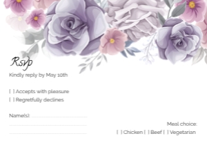 RVSP CARD PURPLE ROSES_: WEDDING BUNDLE PURPLE ROSE