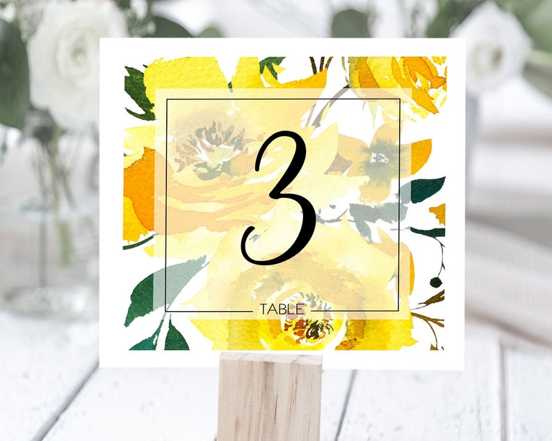 Floral Table Numbers Sunflowers Table Numbers Wedding Table Numbers  C-006 Wedding Table Numbers Template Sunflowers Wedding Decor