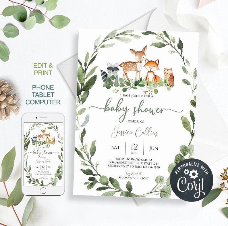 Personalize A Mama Fox and Her Baby Baby Shower GIFT TAGS Corjl,DIY,GPF01 Printable 100% Editable Template