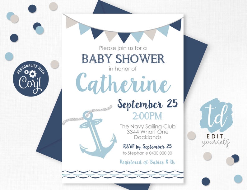 Watercolor Printable Editable CORJL Template Baby Clothes Invitation Boy Baby Shower Invitation Template Blue Outfit Digital Download