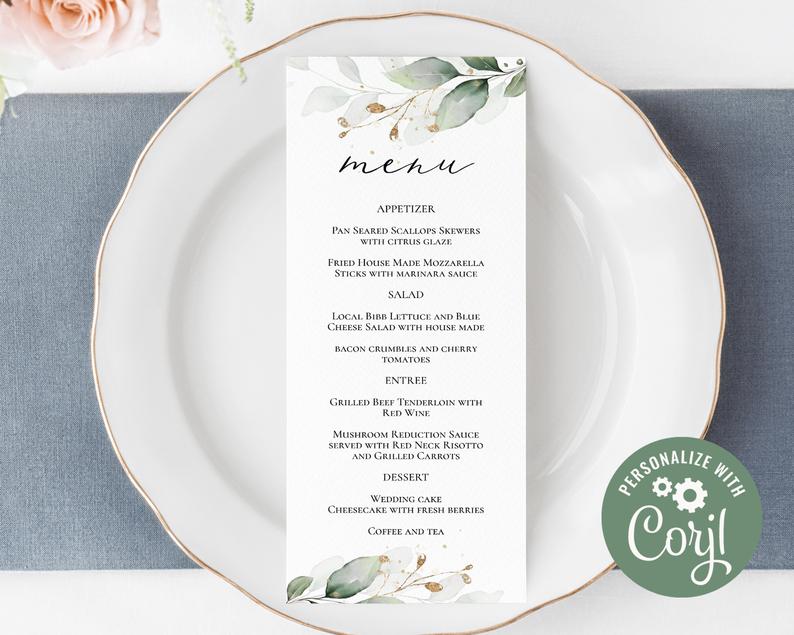 Earthy Taupe Vintage Floral Wedding Menu Template, Natural Beige Printable  Editable Menu, Instant Download, Romantic Dinner Menu 56 