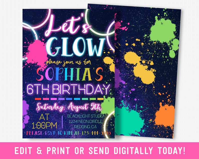 Neon Glow Party Favor tags Glow Birthday Thank you tags Neon birthday