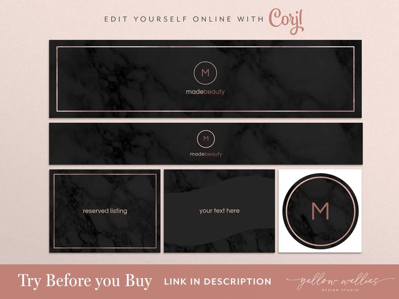 Editable Etsy Shop Banner.Etsy covers.Canva templates.Pink and Gold.Shop Banner.Store Branding