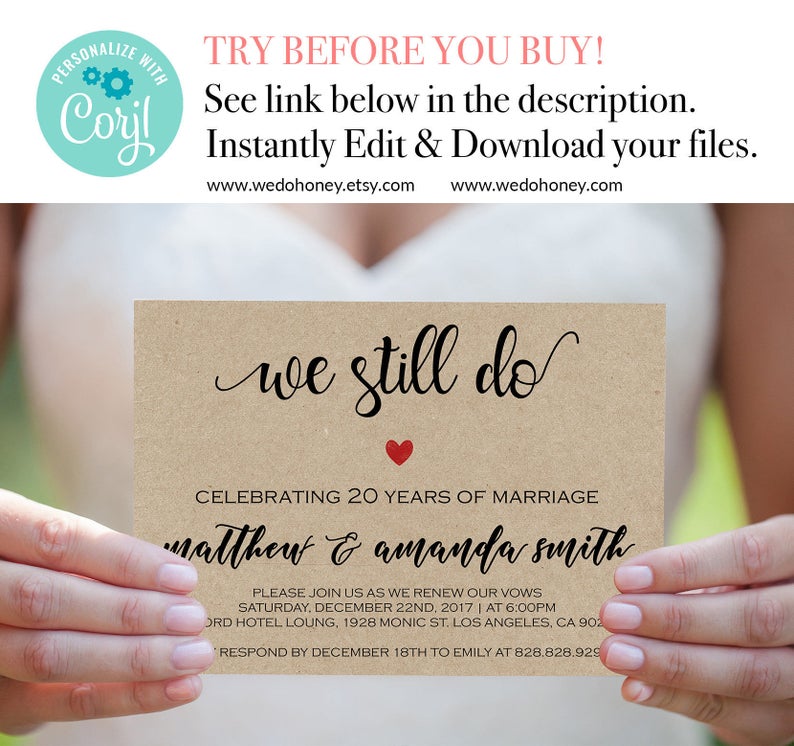 We Still Do Invitations, Vow Renewal Invitation Template, Editable Fully Calligraphy, Renew Vow, Downloadable wedding #WDH101_23