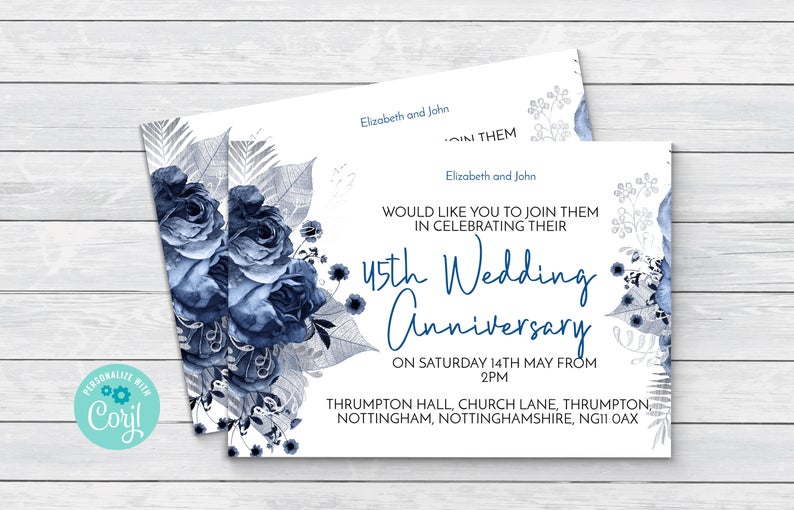45th Anniversary Invitation Sapphire Wedding Instant Download Printable